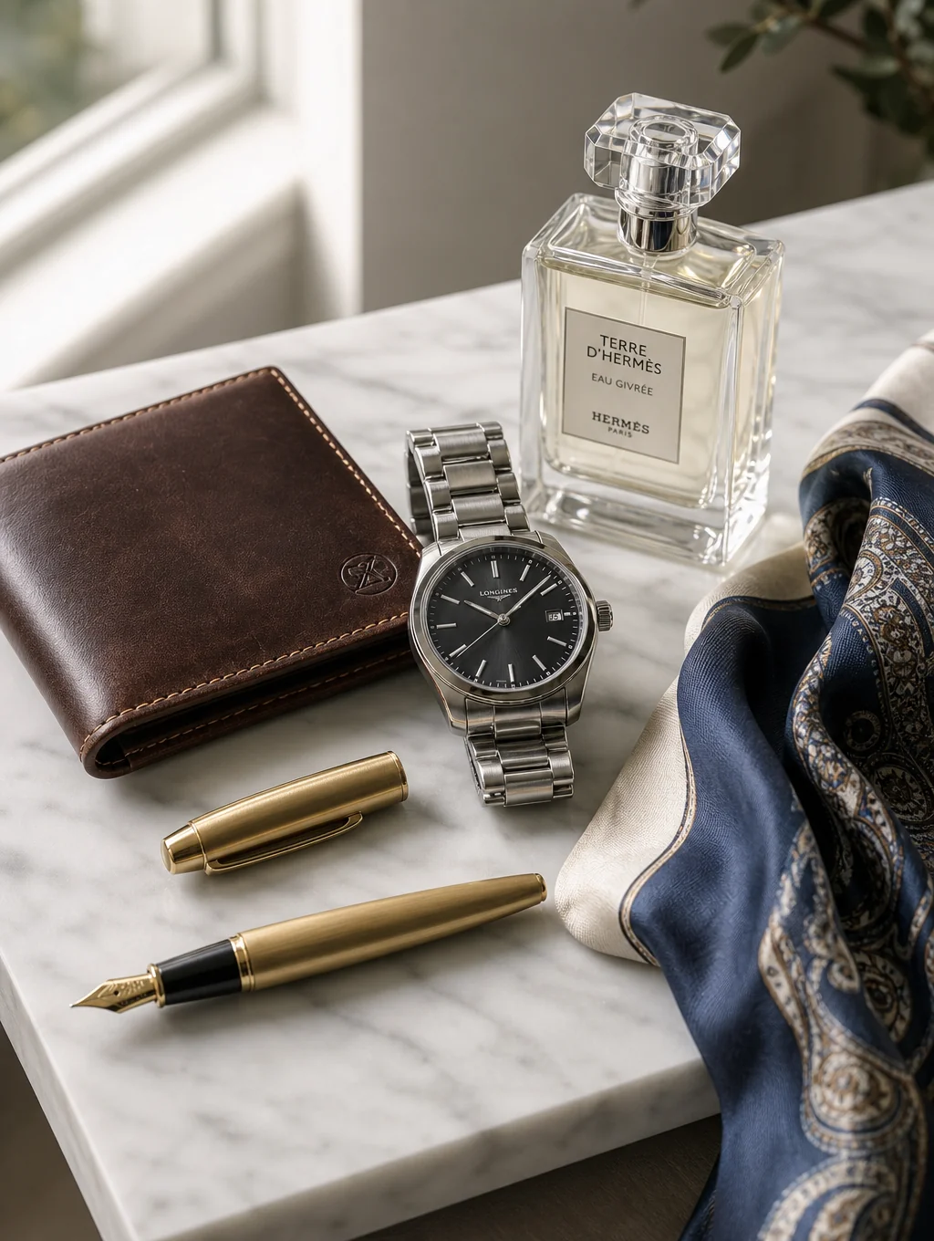 Curated ensemble of high-contrast premium everyday essentials and precision accessories